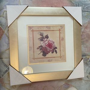 2 Vtg Charter Club rose in gold frame picture